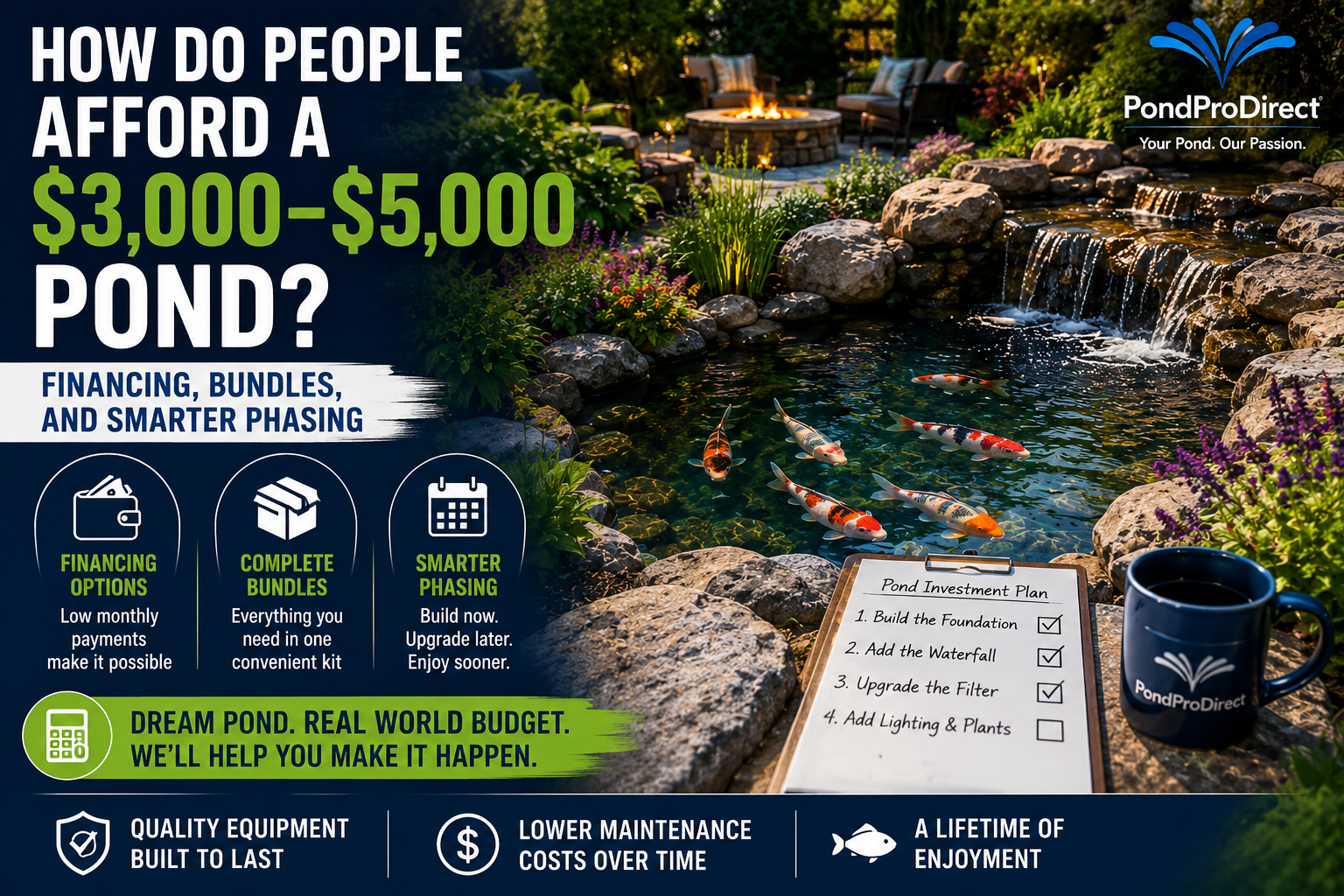 How Do People Afford a $3,000–$5,000 Pond? Financing, Bundles, and Smarter Phasing