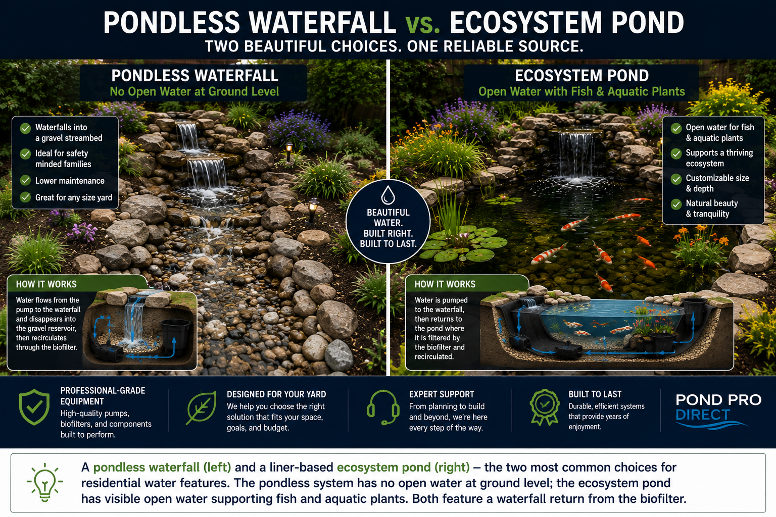 Pondless Waterfall vs. Pond vs. Preformed: Pros, Cons & Cost Comparison