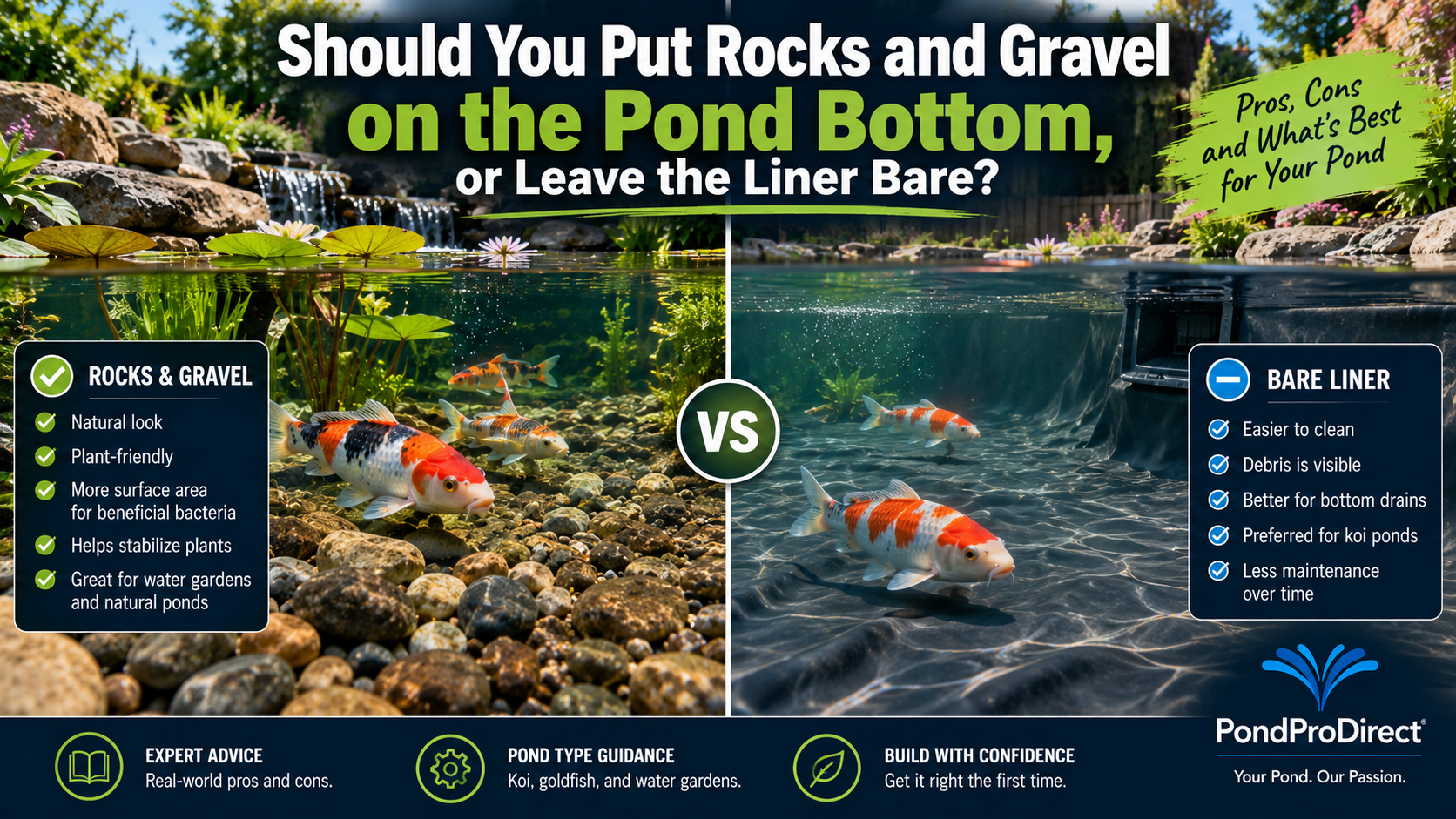 Should You Put Rocks and Gravel on the Pond Bottom, or Leave the Liner Bare?
