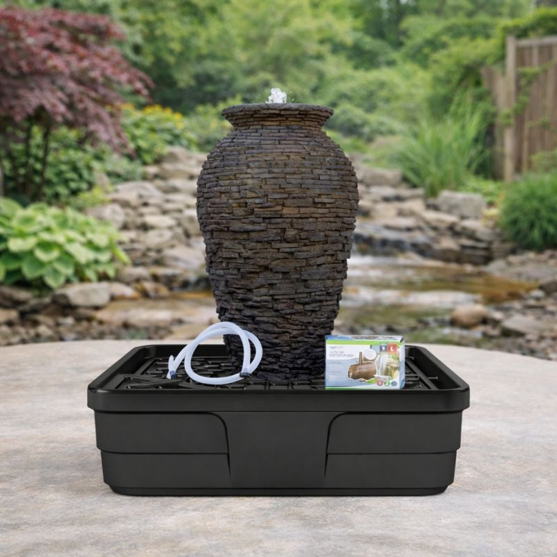 Aquascape 58090 Stacked Slate Urn Fountain Kit – Elegant Outdoor Water Feature