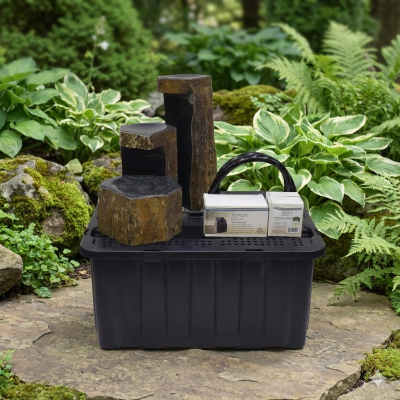 EasyPro HBK3KSL — 3-Keyed Basalt Column Fountain Kit w/ Basin, Pump & Light