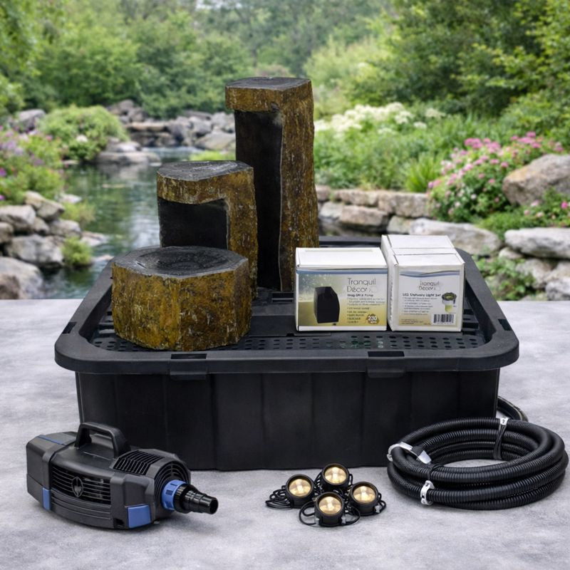 EasyPro HBK3KSL — 3-Keyed Basalt Column Fountain Kit w/ Basin, Pump & Light