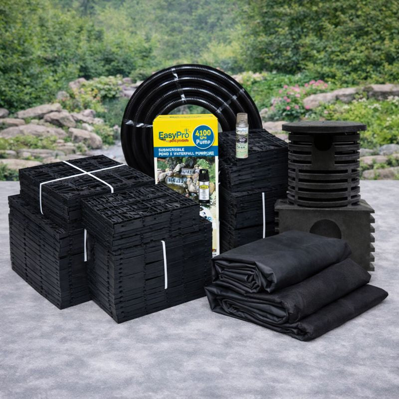 EasyPro JAF16W “Just-A-Falls” Kit – 16' x 2' Pondless Waterfall System with Res-Cubes