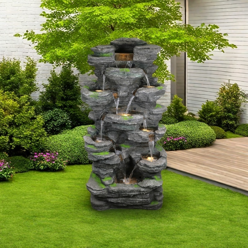 Large Rock Waterfall Fountain | Waterproof Resin Garden Feature with LED Lights