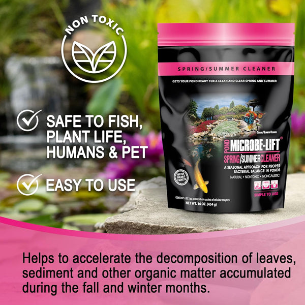 Microbe-Lift Spring/Summer Cleaner – 8 × 2 oz Packets (Seasonal Pond Startup)
