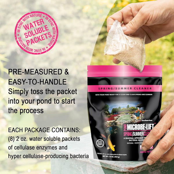 Microbe-Lift Spring/Summer Cleaner – 8 × 2 oz Packets (Seasonal Pond Startup)